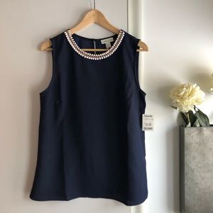Navy Tank with Embellished Neckline (NWT!)